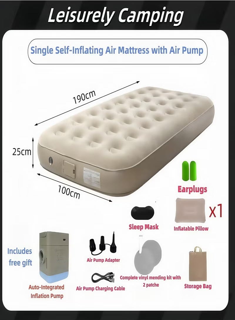 Single Air Bed, Inflatable bed with Built-in Pump, 2Mins Quick Self-Inflation/Deflation Air Mattress, Blow Up Bed for Home Portable Camping Travel - Image 1